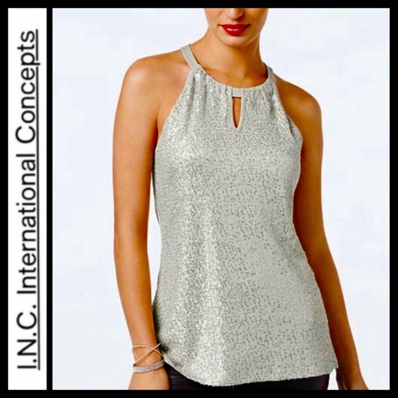 INC International Concepts Tops - NWT I.N.C. International Concepts Silver Sequin Top
